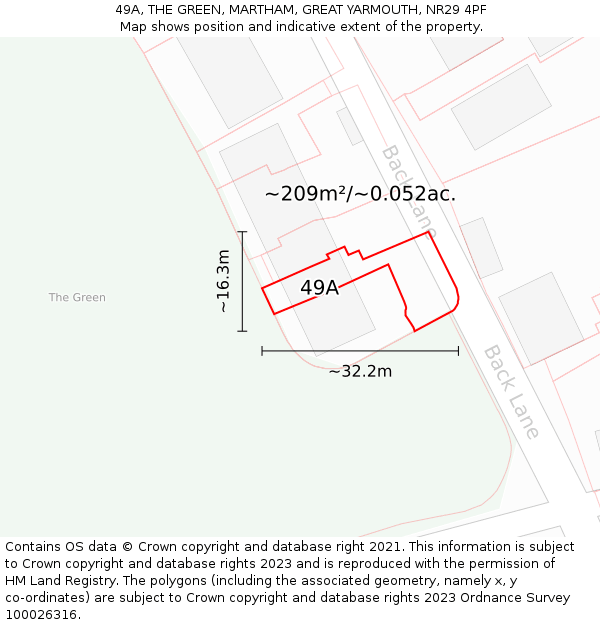 49A, THE GREEN, MARTHAM, GREAT YARMOUTH, NR29 4PF: Plot and title map