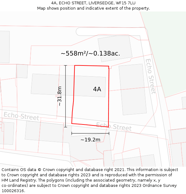 4A, ECHO STREET, LIVERSEDGE, WF15 7LU: Plot and title map