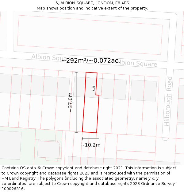 5, ALBION SQUARE, LONDON, E8 4ES: Plot and title map
