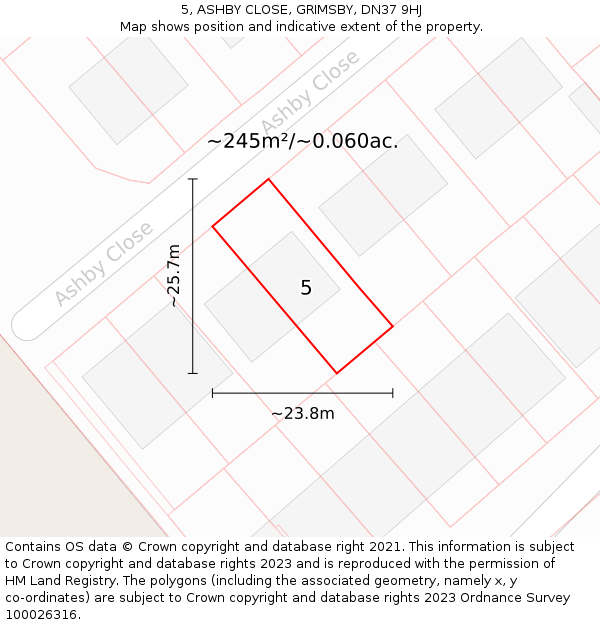5, ASHBY CLOSE, GRIMSBY, DN37 9HJ: Plot and title map
