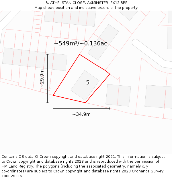 5, ATHELSTAN CLOSE, AXMINSTER, EX13 5RF: Plot and title map