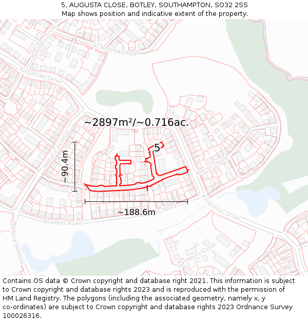 5, AUGUSTA CLOSE, BOTLEY, SOUTHAMPTON, SO32 2SS: Plot and title map
