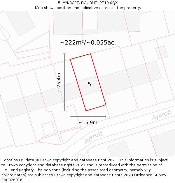 5, AYKROFT, BOURNE, PE10 0QX: Plot and title map