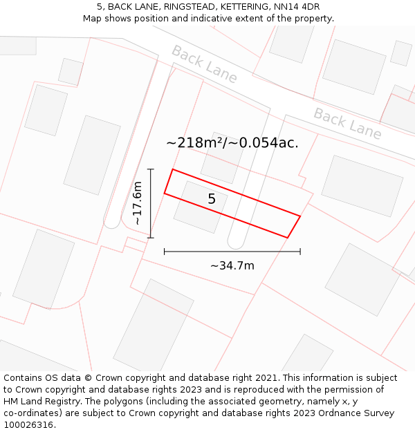 5, BACK LANE, RINGSTEAD, KETTERING, NN14 4DR: Plot and title map