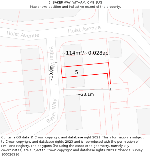 5, BAKER WAY, WITHAM, CM8 1UG: Plot and title map