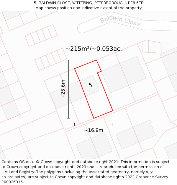 5, BALDWIN CLOSE, WITTERING, PETERBOROUGH, PE8 6EB: Plot and title map