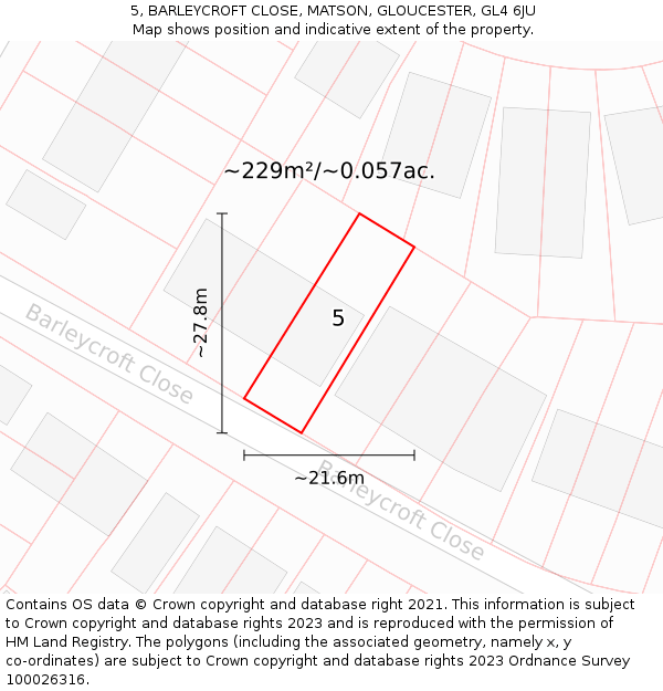 5, BARLEYCROFT CLOSE, MATSON, GLOUCESTER, GL4 6JU: Plot and title map