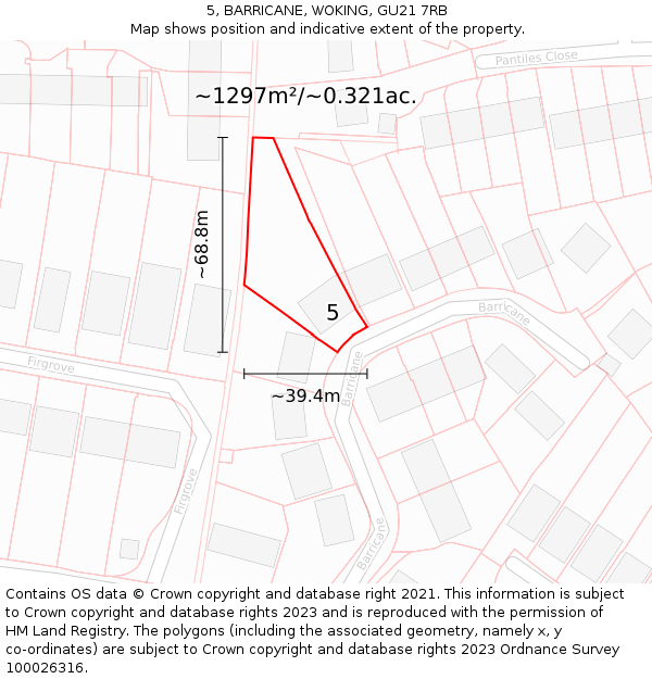 5, BARRICANE, WOKING, GU21 7RB: Plot and title map