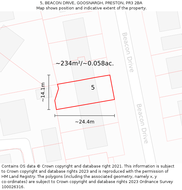 5, BEACON DRIVE, GOOSNARGH, PRESTON, PR3 2BA: Plot and title map