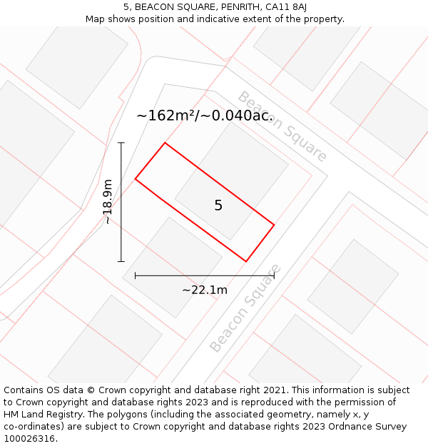 5, BEACON SQUARE, PENRITH, CA11 8AJ: Plot and title map