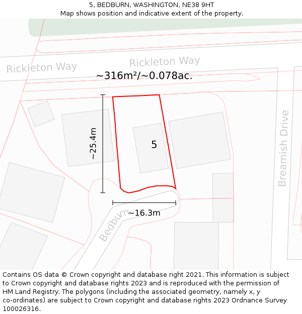 5, BEDBURN, WASHINGTON, NE38 9HT: Plot and title map