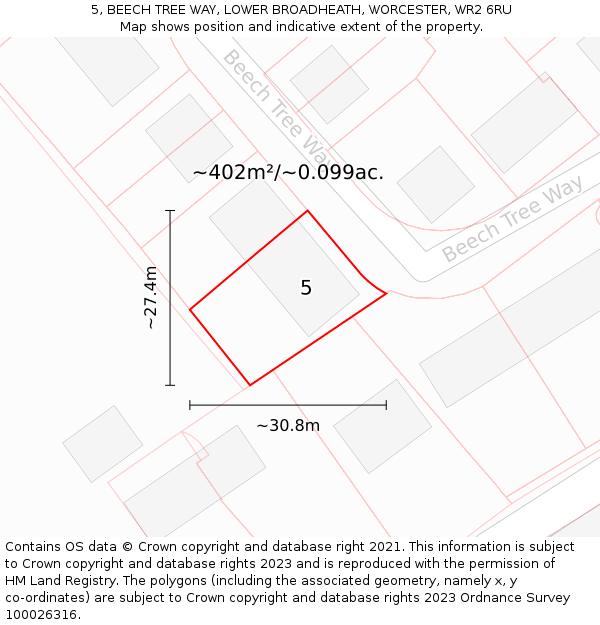 5, BEECH TREE WAY, LOWER BROADHEATH, WORCESTER, WR2 6RU: Plot and title map