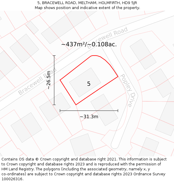 5, BRACEWELL ROAD, MELTHAM, HOLMFIRTH, HD9 5JR: Plot and title map