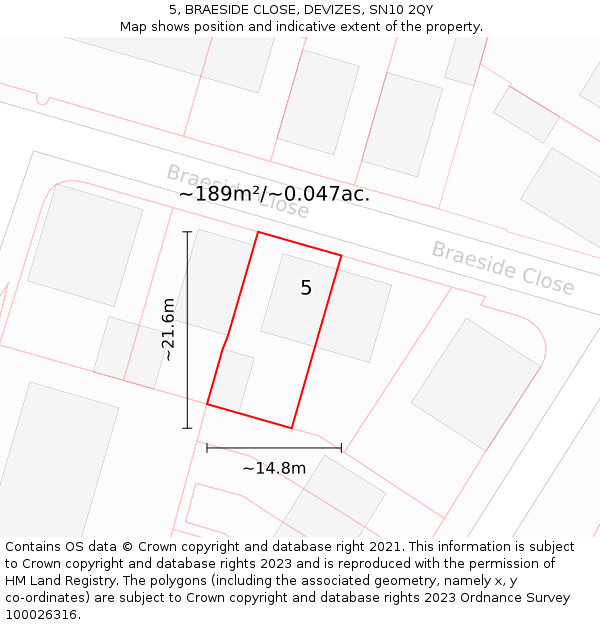 5, BRAESIDE CLOSE, DEVIZES, SN10 2QY: Plot and title map