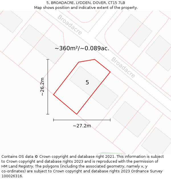 5, BROADACRE, LYDDEN, DOVER, CT15 7LB: Plot and title map