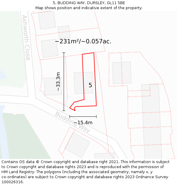 5, BUDDING WAY, DURSLEY, GL11 5BE: Plot and title map