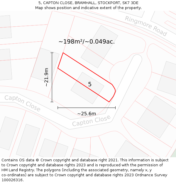 5, CAPTON CLOSE, BRAMHALL, STOCKPORT, SK7 3DE: Plot and title map