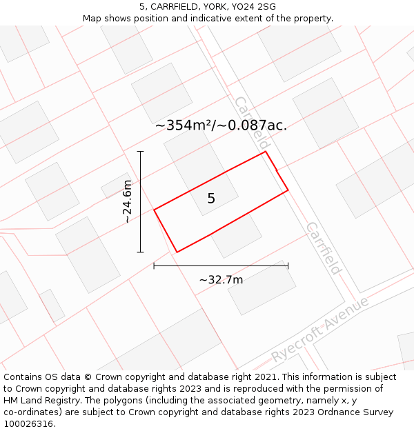 5, CARRFIELD, YORK, YO24 2SG: Plot and title map
