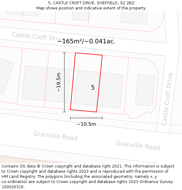 5, CASTLE CROFT DRIVE, SHEFFIELD, S2 2BZ: Plot and title map