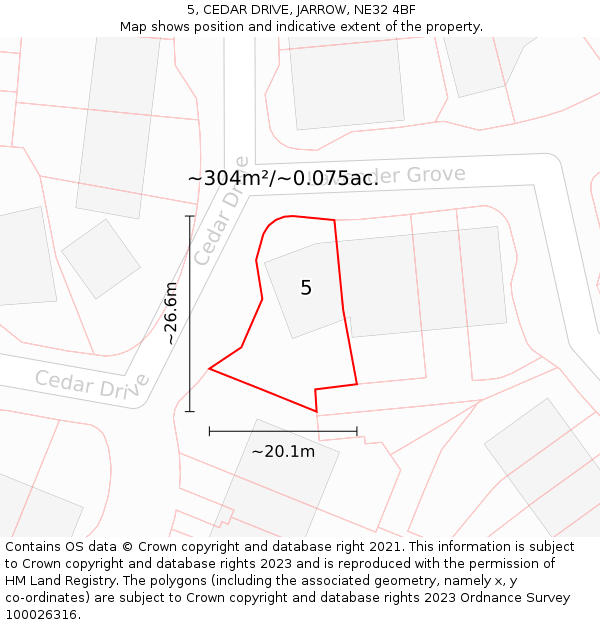 5, CEDAR DRIVE, JARROW, NE32 4BF: Plot and title map