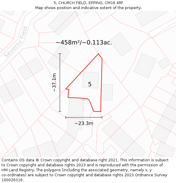 5, CHURCH FIELD, EPPING, CM16 4RF: Plot and title map