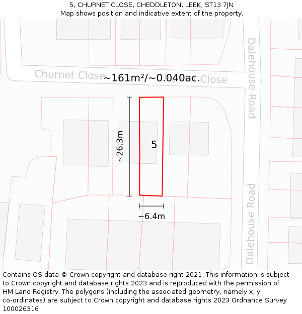 5, CHURNET CLOSE, CHEDDLETON, LEEK, ST13 7JN: Plot and title map