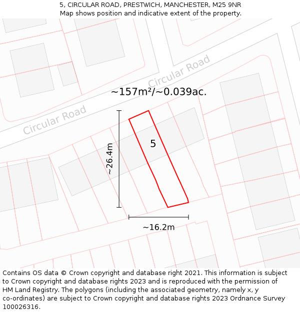 5, CIRCULAR ROAD, PRESTWICH, MANCHESTER, M25 9NR: Plot and title map