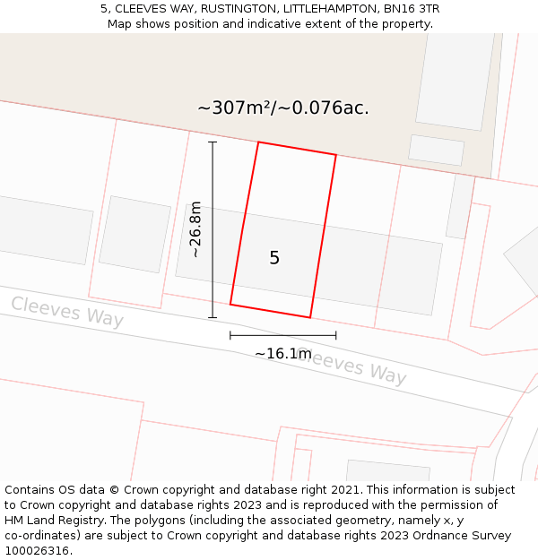 5, CLEEVES WAY, RUSTINGTON, LITTLEHAMPTON, BN16 3TR: Plot and title map