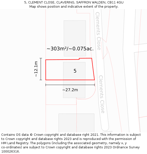 5, CLEMENT CLOSE, CLAVERING, SAFFRON WALDEN, CB11 4GU: Plot and title map