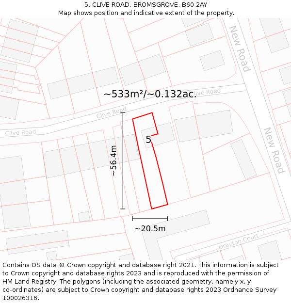 5, CLIVE ROAD, BROMSGROVE, B60 2AY: Plot and title map