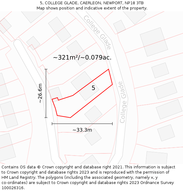 5, COLLEGE GLADE, CAERLEON, NEWPORT, NP18 3TB: Plot and title map
