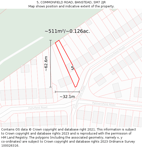 5, COMMONFIELD ROAD, BANSTEAD, SM7 2JR: Plot and title map