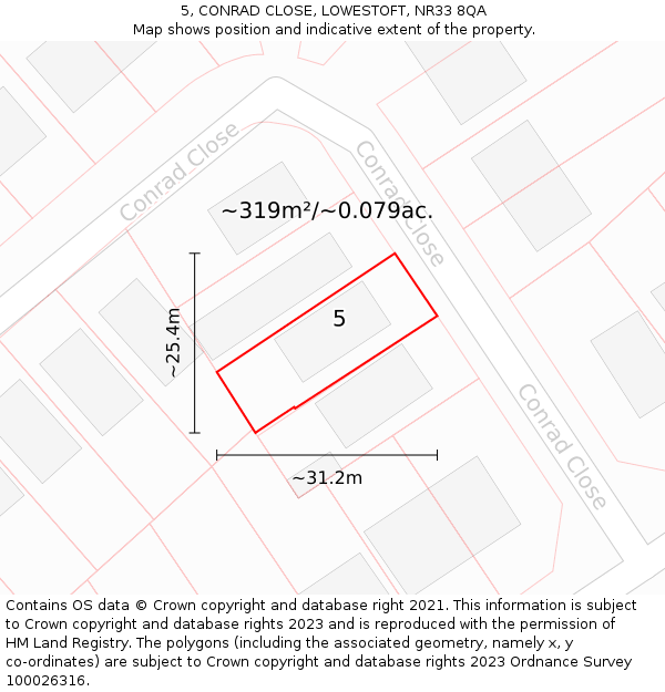 5, CONRAD CLOSE, LOWESTOFT, NR33 8QA: Plot and title map