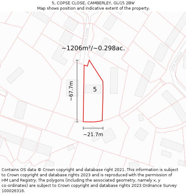 5, COPSE CLOSE, CAMBERLEY, GU15 2BW: Plot and title map