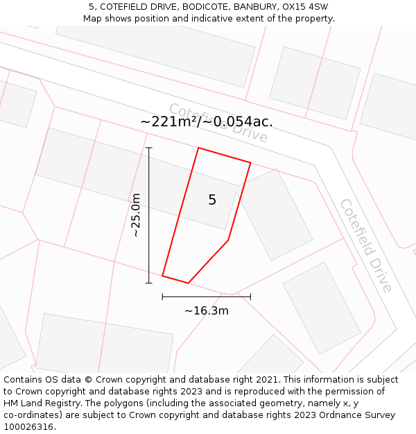 5, COTEFIELD DRIVE, BODICOTE, BANBURY, OX15 4SW: Plot and title map