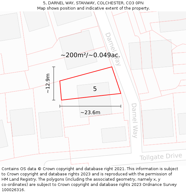 5, DARNEL WAY, STANWAY, COLCHESTER, CO3 0PN: Plot and title map