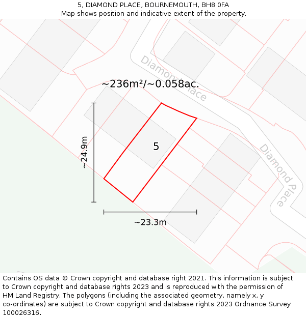 5, DIAMOND PLACE, BOURNEMOUTH, BH8 0FA: Plot and title map