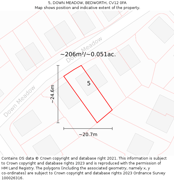 5, DOWN MEADOW, BEDWORTH, CV12 0FA: Plot and title map
