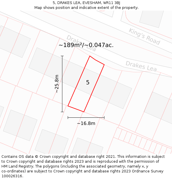 5, DRAKES LEA, EVESHAM, WR11 3BJ: Plot and title map