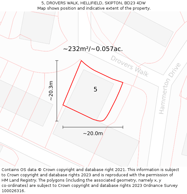5, DROVERS WALK, HELLIFIELD, SKIPTON, BD23 4DW: Plot and title map