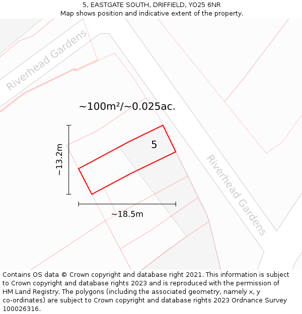 5, EASTGATE SOUTH, DRIFFIELD, YO25 6NR: Plot and title map