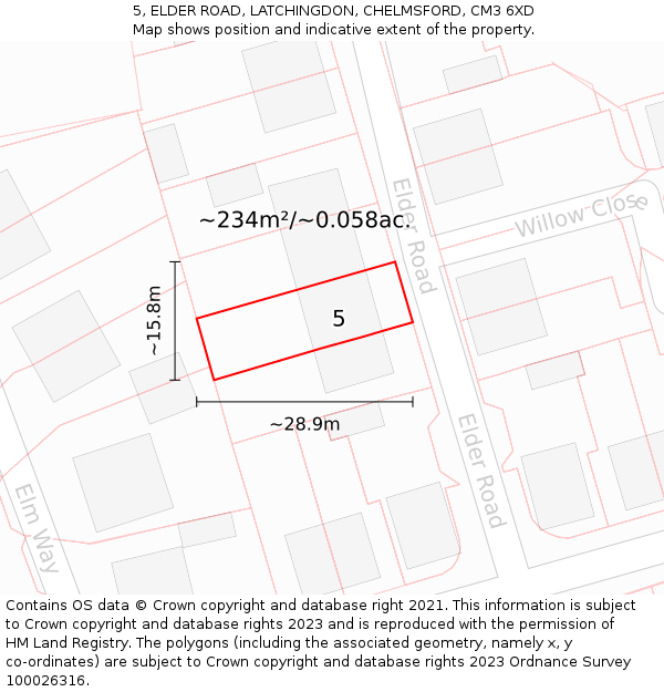 5, ELDER ROAD, LATCHINGDON, CHELMSFORD, CM3 6XD: Plot and title map