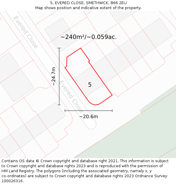 5, EVERED CLOSE, SMETHWICK, B66 2EU: Plot and title map