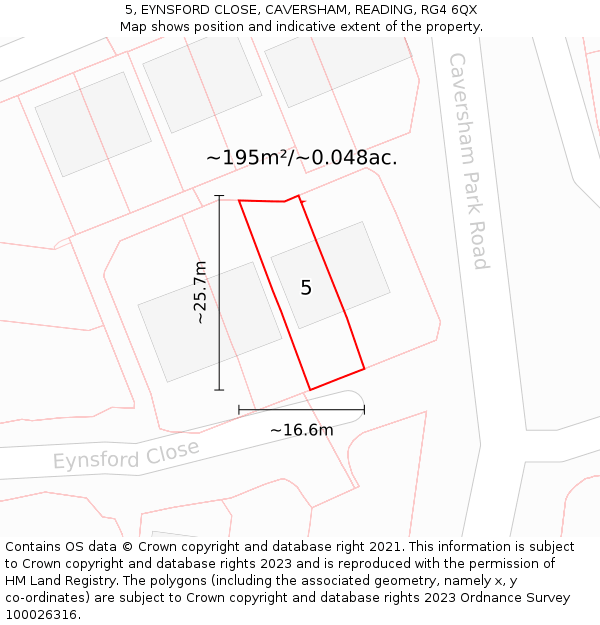 5, EYNSFORD CLOSE, CAVERSHAM, READING, RG4 6QX: Plot and title map