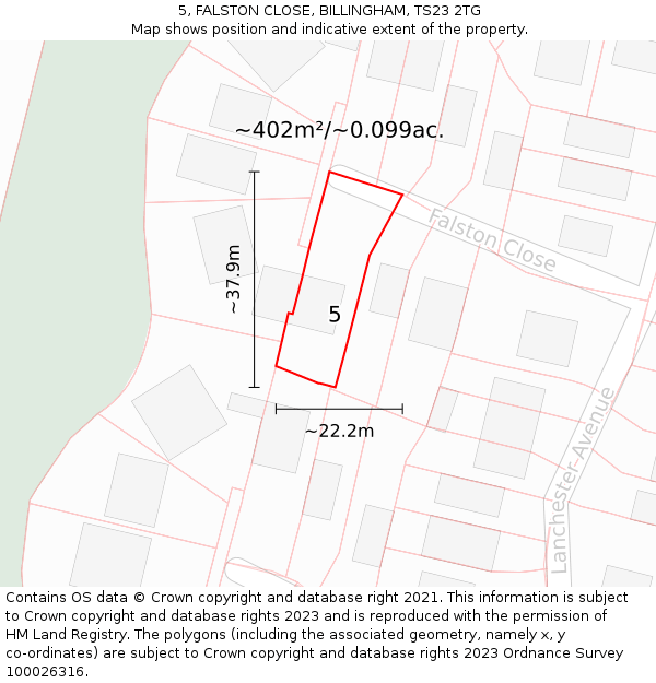 5, FALSTON CLOSE, BILLINGHAM, TS23 2TG: Plot and title map