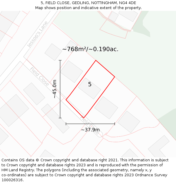 5, FIELD CLOSE, GEDLING, NOTTINGHAM, NG4 4DE: Plot and title map