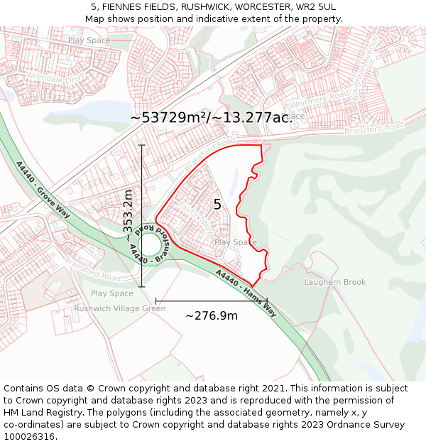 5, FIENNES FIELDS, RUSHWICK, WORCESTER, WR2 5UL: Plot and title map