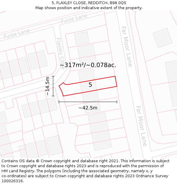 5, FLAXLEY CLOSE, REDDITCH, B98 0QS: Plot and title map