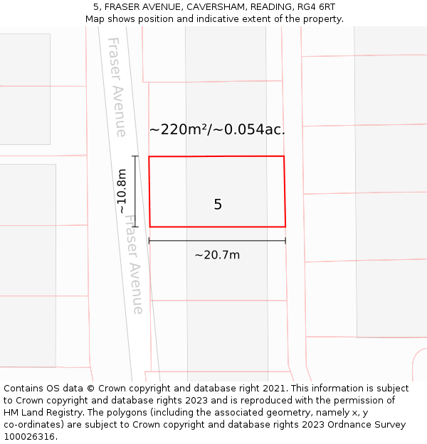 5, FRASER AVENUE, CAVERSHAM, READING, RG4 6RT: Plot and title map