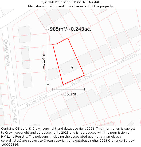 5, GERALDS CLOSE, LINCOLN, LN2 4AL: Plot and title map